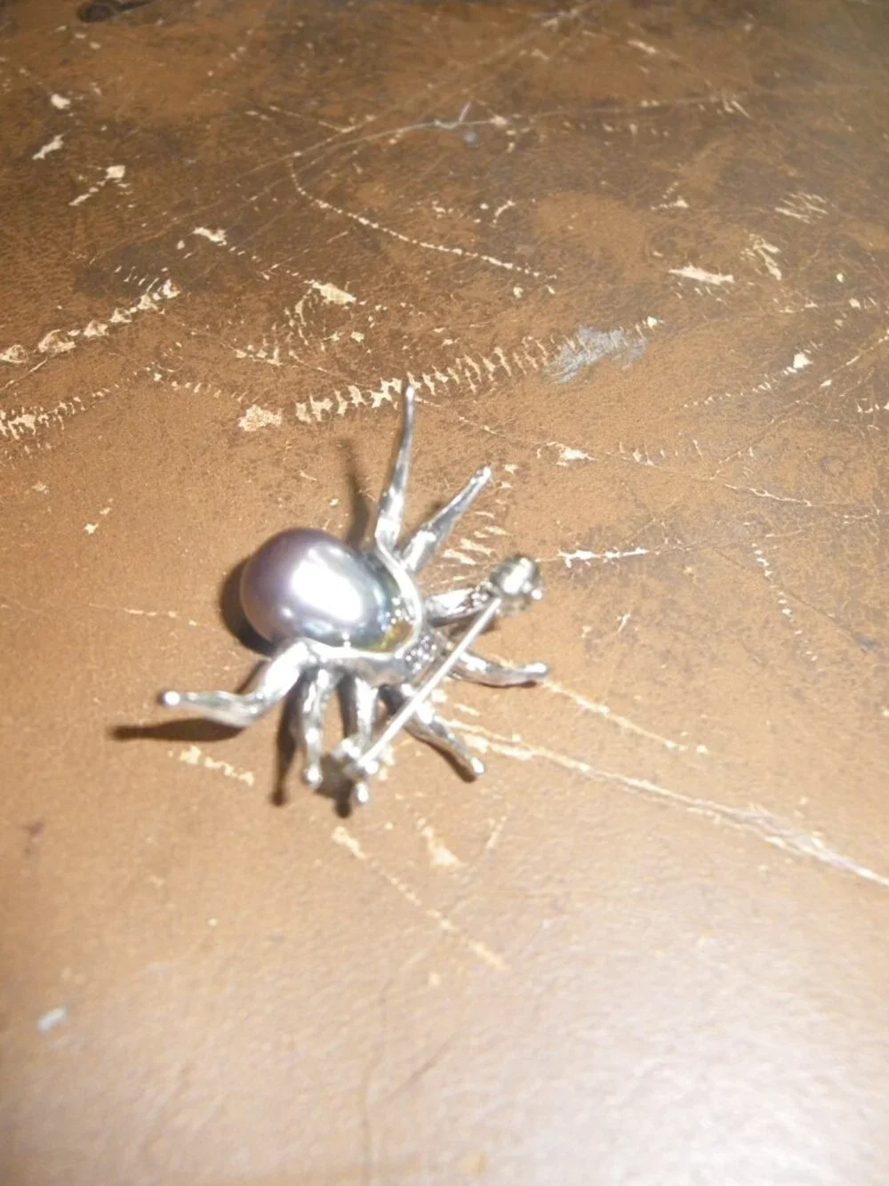 Women’s Vintage Sterling Spider Pin Brooch w/ Marcasite & Black Pearl Gemstones - Picture 5 of 5